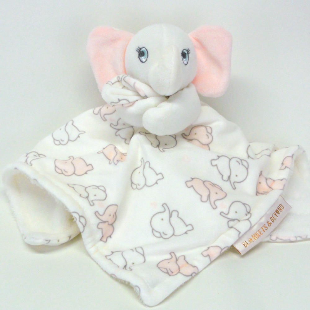 Blankets & Beyond Elephant Security Blanket Lovey White Pink Blue Eyes 12x12